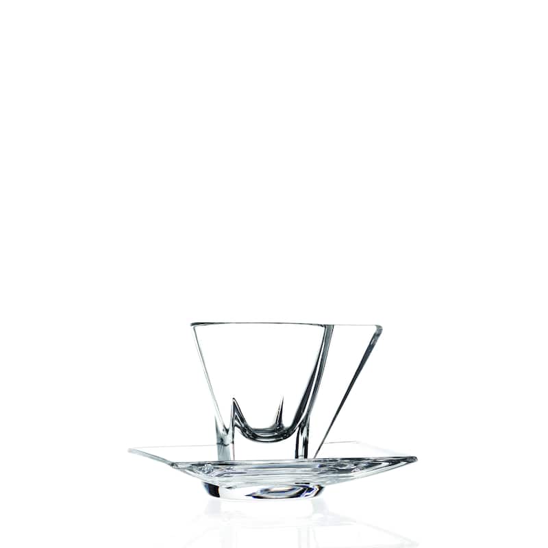 Majestic Gifts Inc European Glass Cappuccino Cup w/ Saucer 6.4 Oz-Set/2 - 3.25"