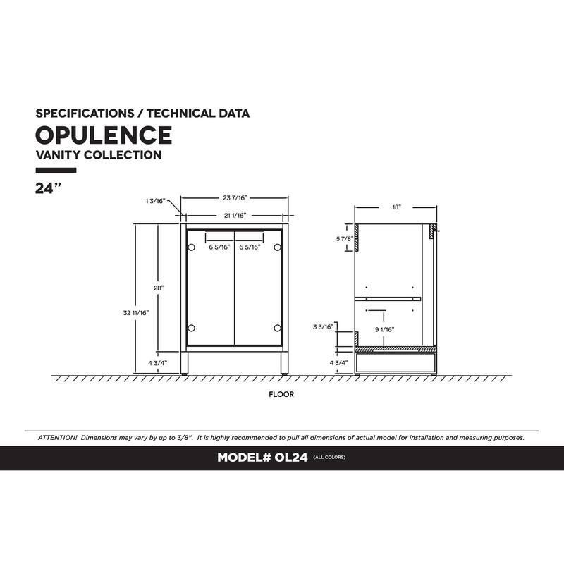 Fine Fixtures Opulence Collection Bathroom Vanity with White Ceramic Sink