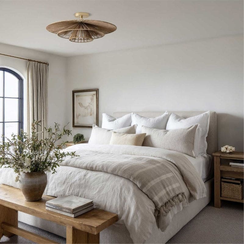 Sammie Rattan Flush Mount Jute Fibers Natural 1-Light Handwoven Ceiling Light for Bedroom or Hallway in Modern, Farmhouse Style