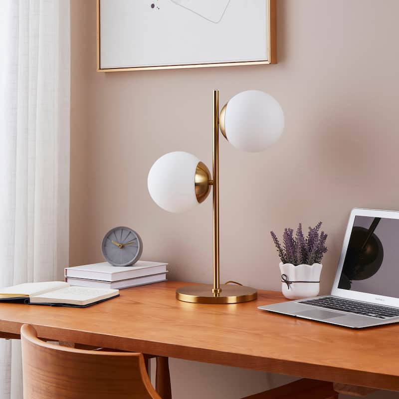 Brightech Sphere 20 in. Antique Brass Mid-Century Modern Integrated LED Desk Table Lamp with Built-In 3-Way Dimmer