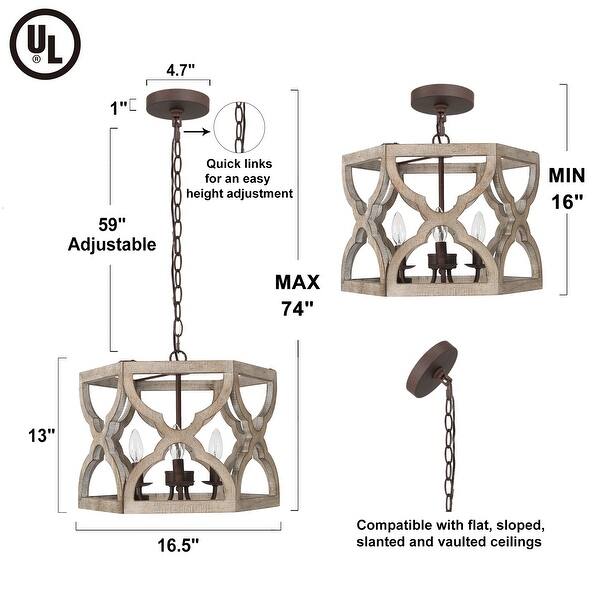 Woodly Farmhouse 3-Light Wood Chandelier Lantern Island Lights for ...