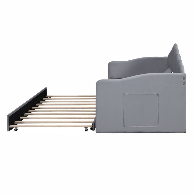 Upholstered Twin Daybed with Trundle and Built-in USB Charging Station