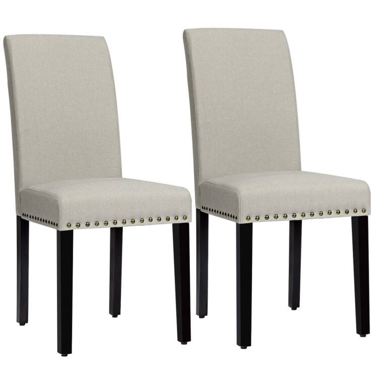 Set of 2 Fabric Upholstered Dining Chairs with Nailhead