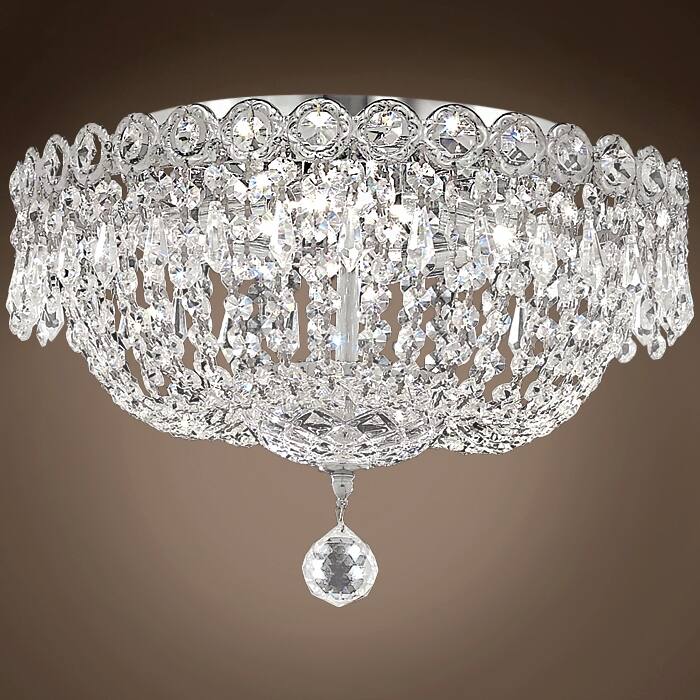 Empire Design 4 Light 14" Chrome Flush Mount With Clear European Crystals - 10.00