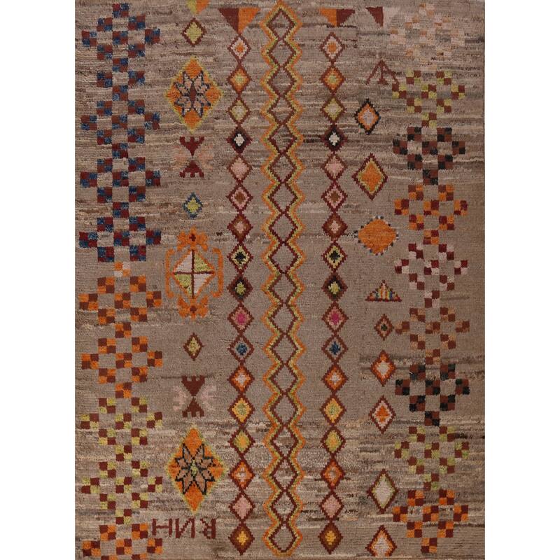Geometric Brown Moroccan Oriental Area Rug Handmade Wool Carpet - 8'4" x 9'9"