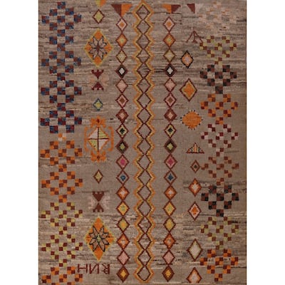 Geometric Brown Moroccan Oriental Area Rug Handmade Wool Carpet - 8'4" x 9'9"