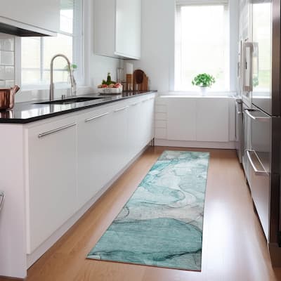 Machine Washable Indoor/ Outdoor Abstract Chantille Rug