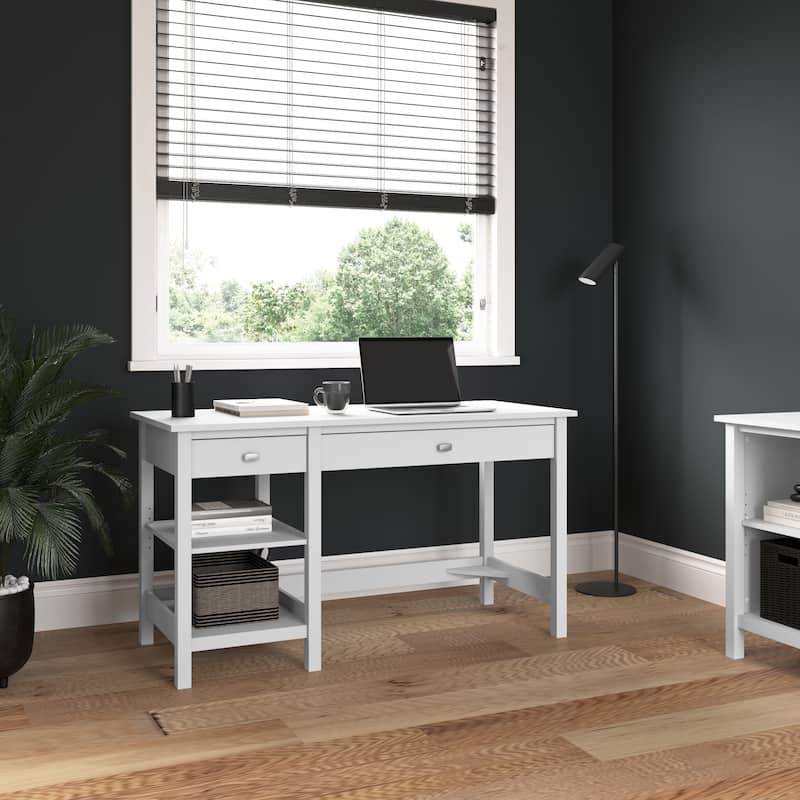 Broadview 54W Computer Desk with Shelves by Bush Furniture - Pure White