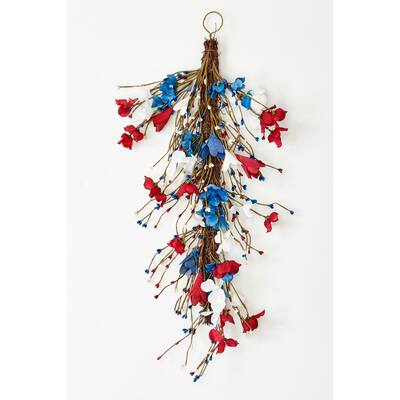 26" Red, White and Blue Patriotic Holiday July 4th Floral Teardrop - 26