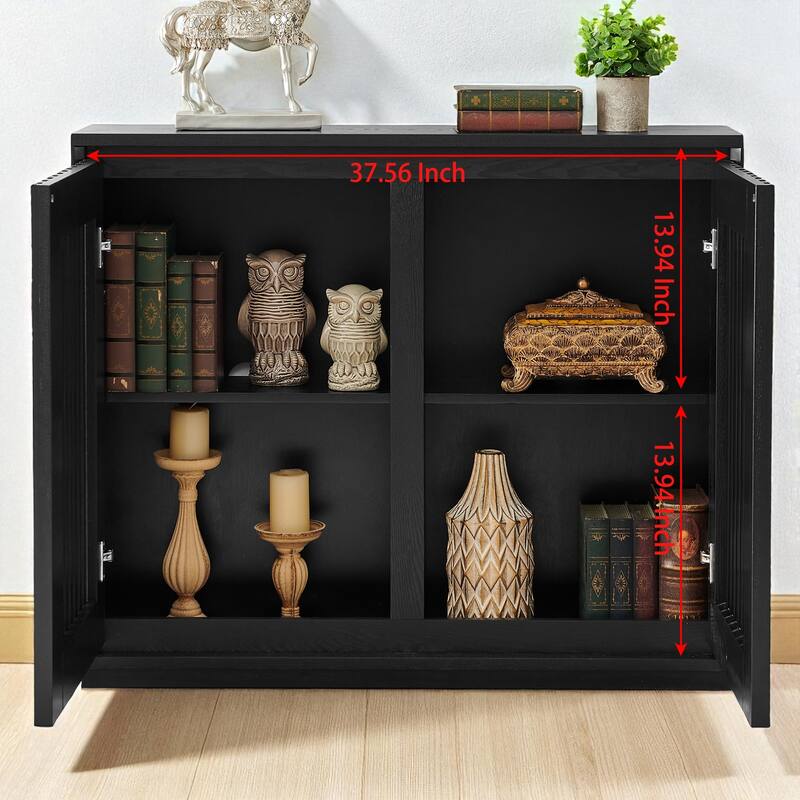 Mid Century Fluted Sideboard Cabinet with Outlet Holes, Solid Wood & MDF Buffet Storage for Entryway Hallway Dining Room.