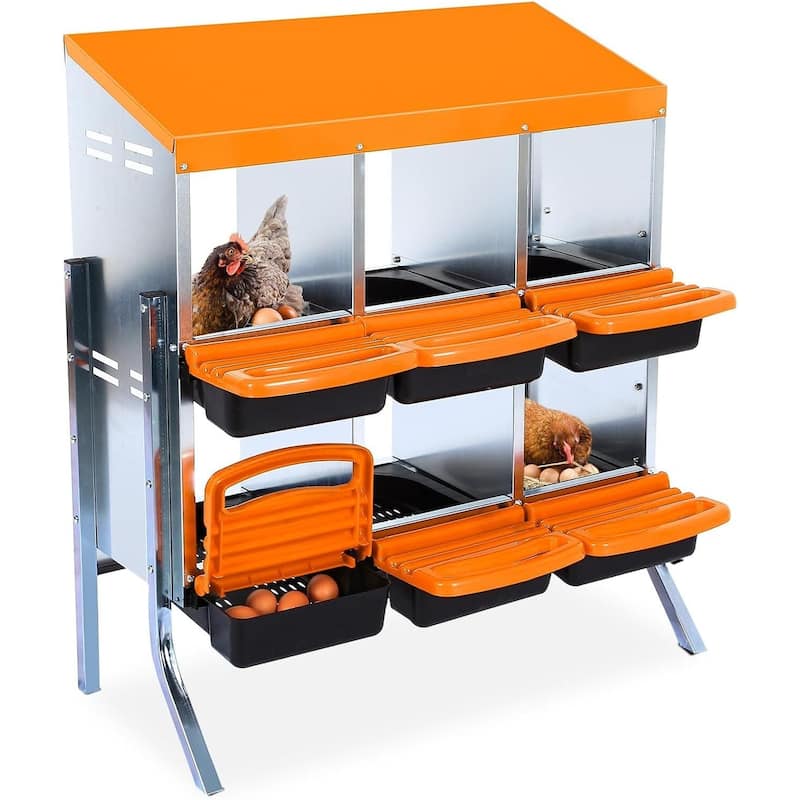 6-Hole Metal Chicken Nesting Box or Easy Cleaning with Legs - Orange 6 Compartments with Legs