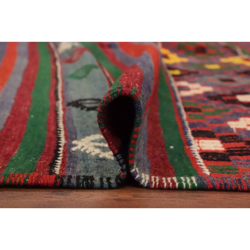 Hand Woven Oriental 100% Wool Carpet Southwestern Tribal Multi-Colored Kilim Area Rug - 8' 10'' X 5' 10''