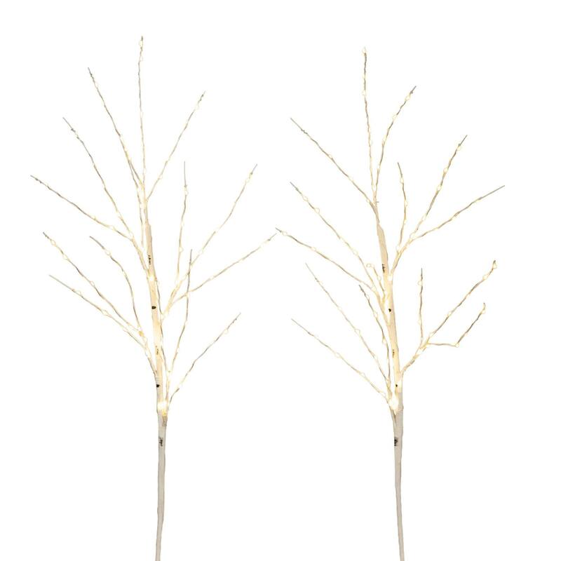 Pre-Lit Battery Operated Artificial Birch Twig Branches Christmas Tree - 36" - Warm White LED Lights - Set of 2