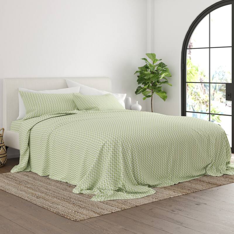 Becky Cameron Puffed Chevron Pattern 4 Piece Deep Pocket Bed Sheet Set - Queen - Sage