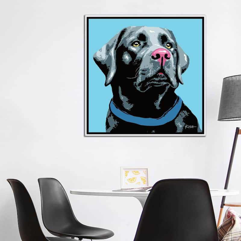 iCanvas "Black Lab Blue Woofhol" by Gretchen Kish Serrano Framed Canvas Print