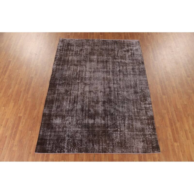 Distressed Brown Over-Dyed Anatolian Turkish Rug Handmade Wool Carpet - 7'2" x 9'10"