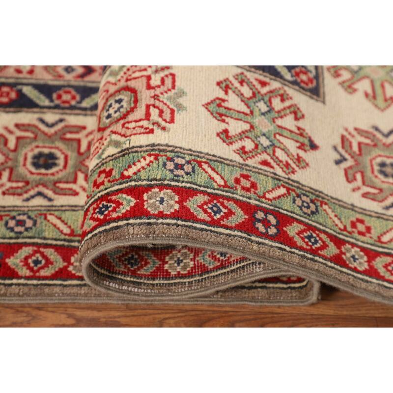 Geometric Kazak Oriental Square Area Rug Hand-Knotted Wool Carpet - 6'8" x 6'6"