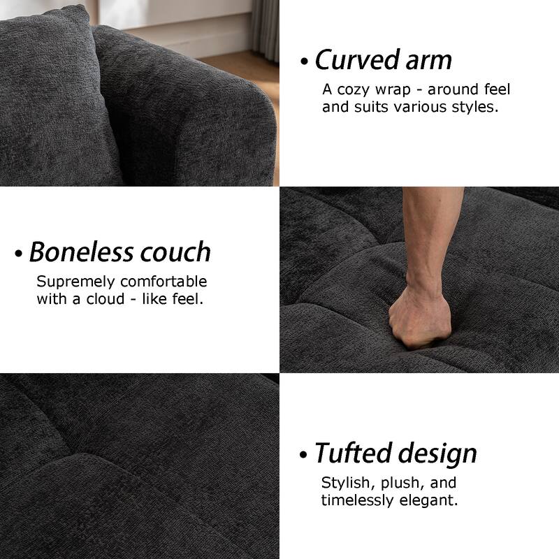 Chenille L Shaped Couch Boneless Couches for living room Tufted Sectional with Ottoman Modern Cloud Sofa