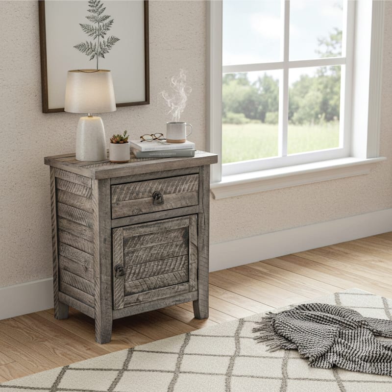 Montana Acacia Wood Bedside Cabinet Rustic Farmhouse End Table Storage