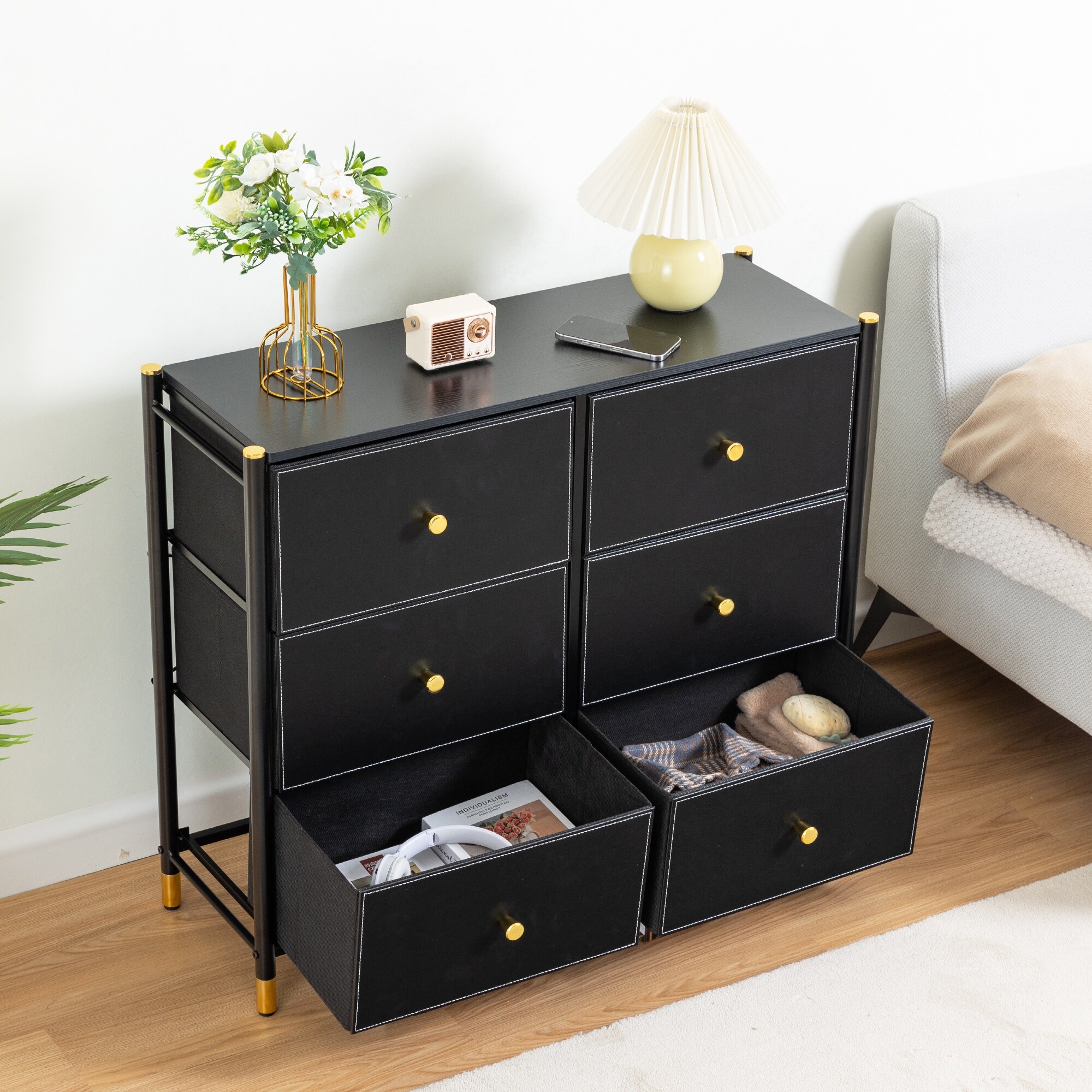 6 drawer tall dresser black Manhattan Comfort Granville 45