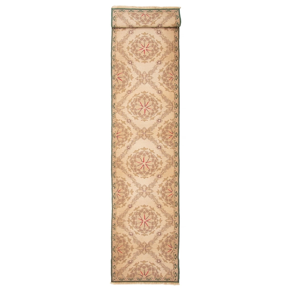 ECARPETGALLERY Flat-Weave Lahor Finest Beige Wool Tapestry Kilim - 2'6 x 12'0