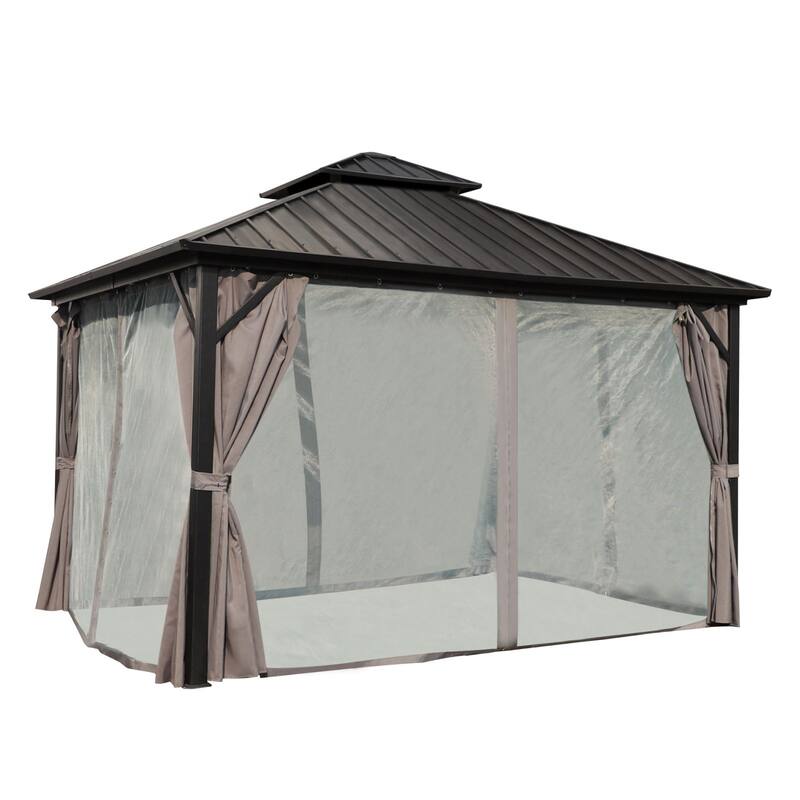 VEIKOUS Aluminum Double Hardtop Gazebo Pergola for Patio, Lawn, and Garden with Removable Netting