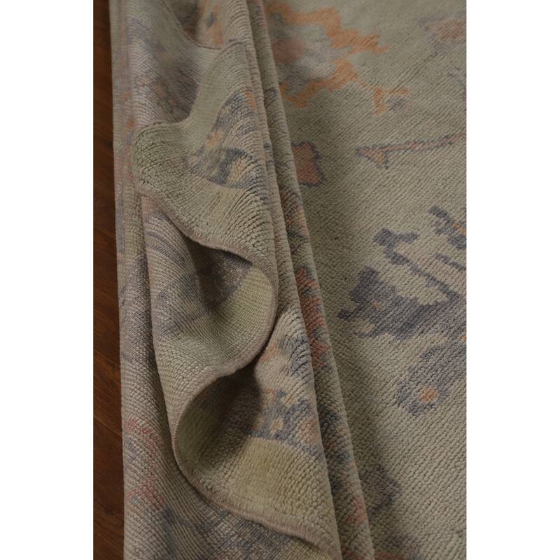 Hand Knotted Oriental 100% Wool Carpet Transitional All-Over Green Oushak Area Rug - 13' 9'' X 10' 4''