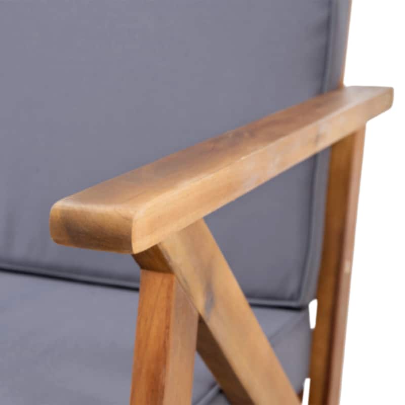 Panama Outdoor 4 Piece Teak Finish Acacia Wood Chat Set with Cushions by Christopher Knight Home