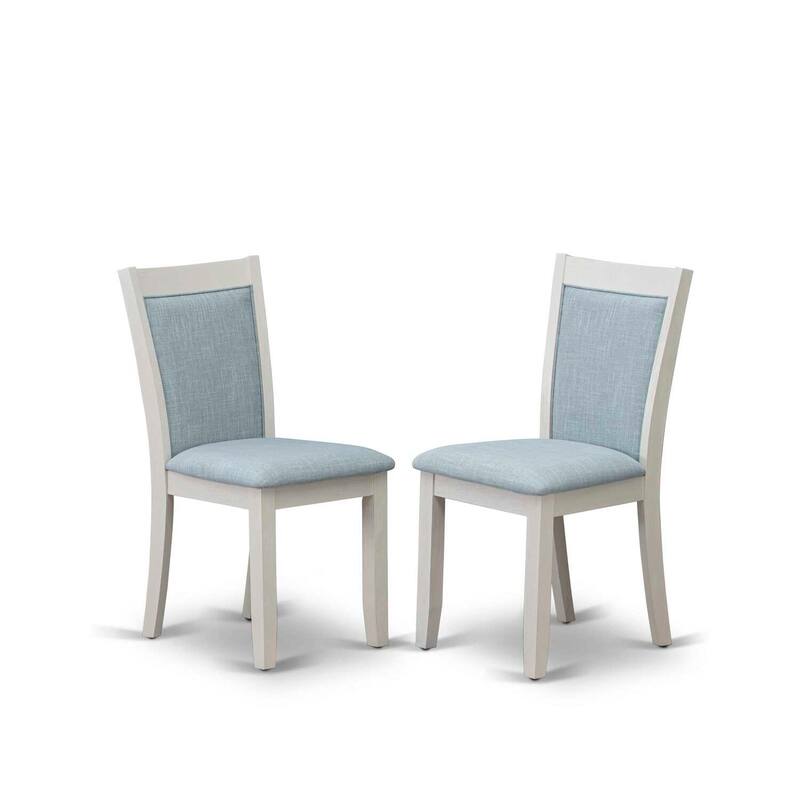 HomeStock 5-Piece Rectangle Wire Brushed Linen White Finish Solid Wood Top Dining Table with 4 Parson Chair
