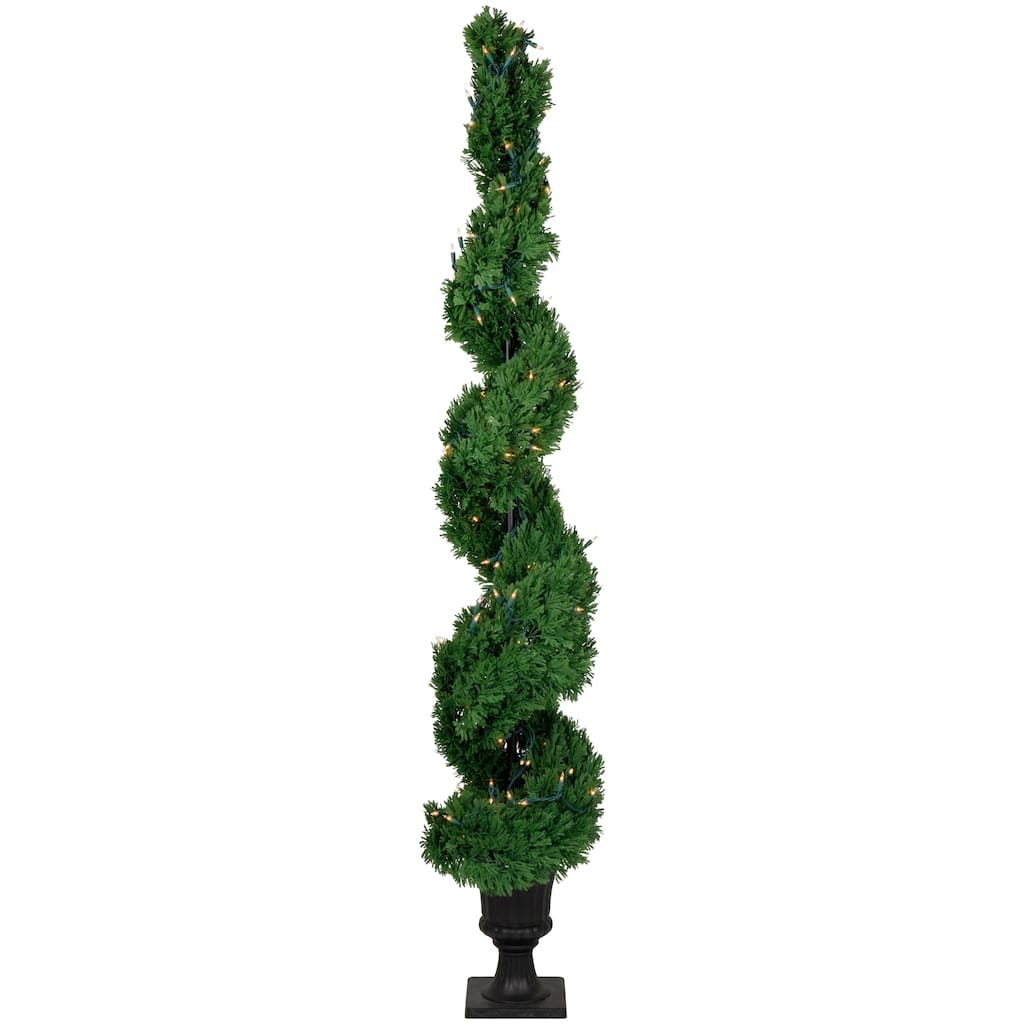 5.5' Pre-Lit Artificial Cedar Spiral Topiary Tree in Urn Style Pot Clear Lights - 12