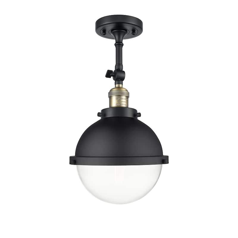 Innovations Lighting Franklin Restoration Hampden - 1 Light 9" Semi-Flush Mount - Clear/Black Antique Brass