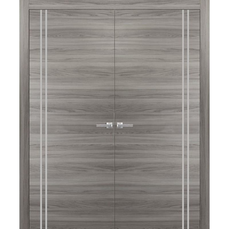 Solid French Double Doors 36 x 80 Planum 0310 Ginger Ash with - Grey - 84" x 96" ( 2* 42x96)