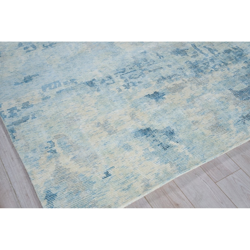 EXQUISITE RUGS Mineral Hand-loomed Wool/Bamboo Silk Blue Area Rug.