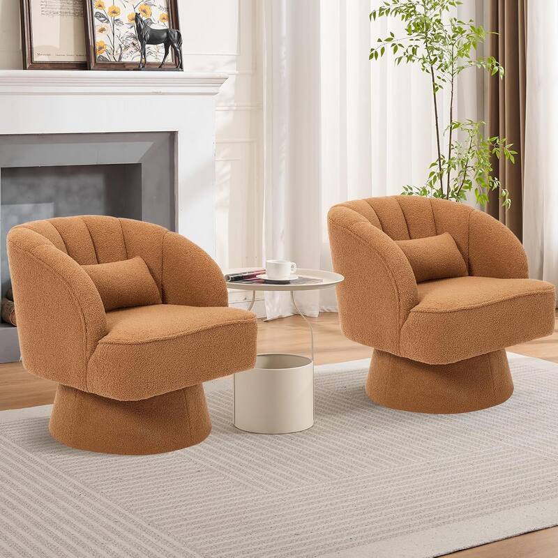 Modern Swivel Barrel Accent Chair, 360° Upholstered Armchair with Striped Backrest & Plush Padding