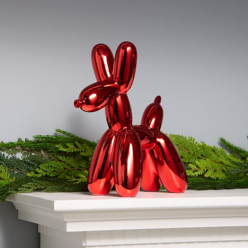 National Tree Company 11 in. Christmas Balloon Dog Figurine Indoor Decoration, Green - 11 in