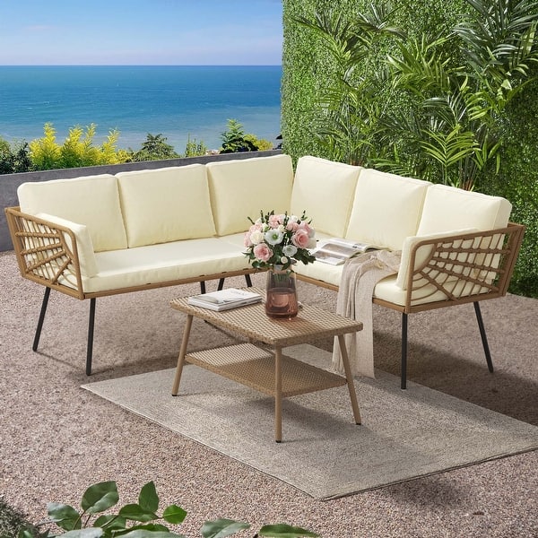 Moasis 4-Piece Outdoor Patio Conversation Set Wicker Sectional Sofa L ...
