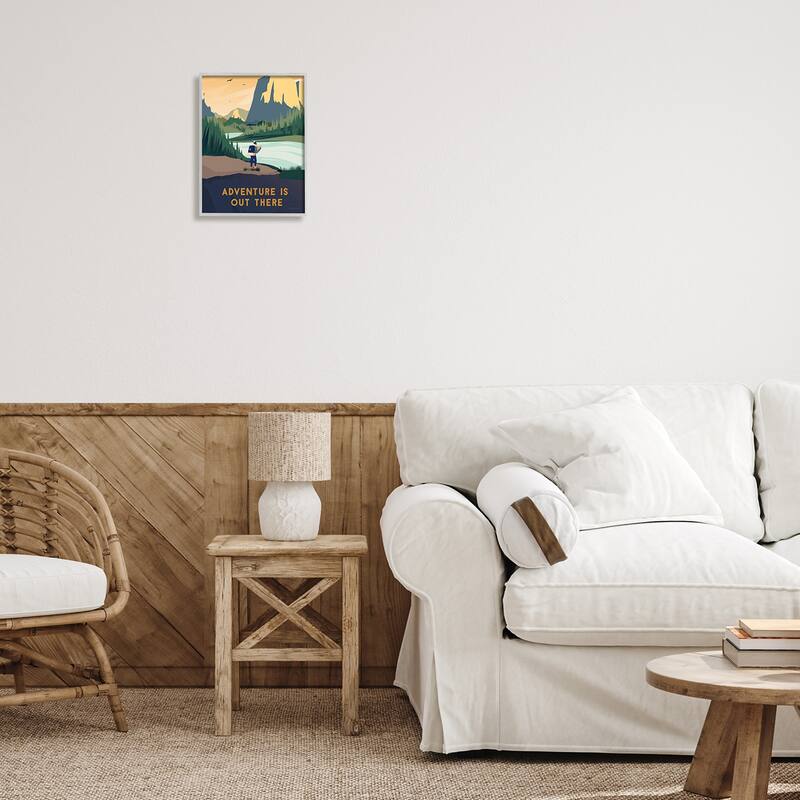 Stupell Adventure Quote Mountain Canyon Hiking Person Illustration Framed Wall Art - Yellow