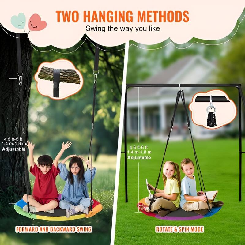 Multicolor 900D Oxford Saucer Tree Swing, 750lb Round Kids Seat Set - 40" L x 2" H