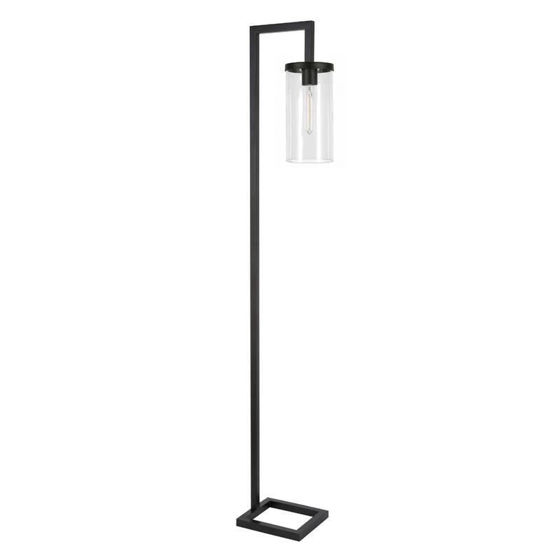 Metal Reading Floor Lamp with Glass Shade and Foot Switch - 9” x 11” x 67” (D x W x H) - Black Transparent