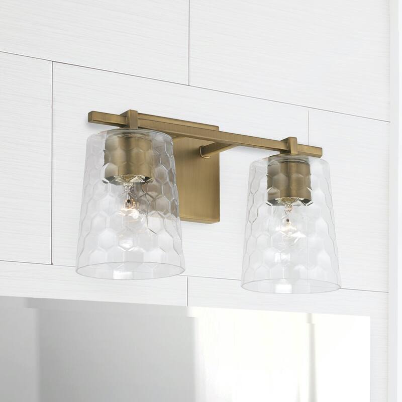 2-light 14.5-inch Bath/ Vanity Fixture w/ Clear Honeycomb Glass