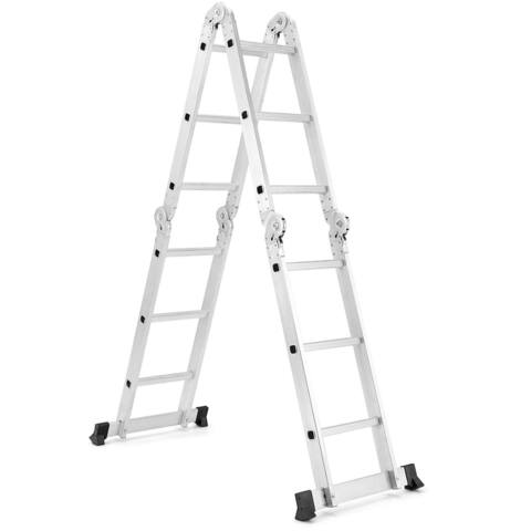 Gymax 12.5Ft Multi Purpose Folding EN131 Aluminum Scaffold Ladder Step