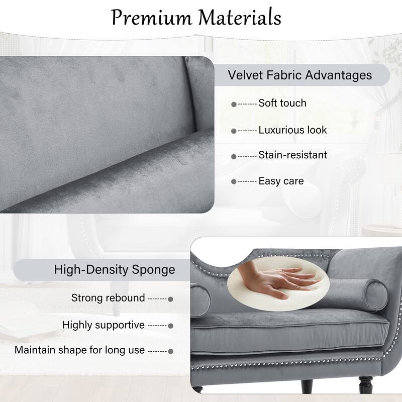 Christopher Knight Home - Velvet Bench with Nailhead Trim & Curved Arms