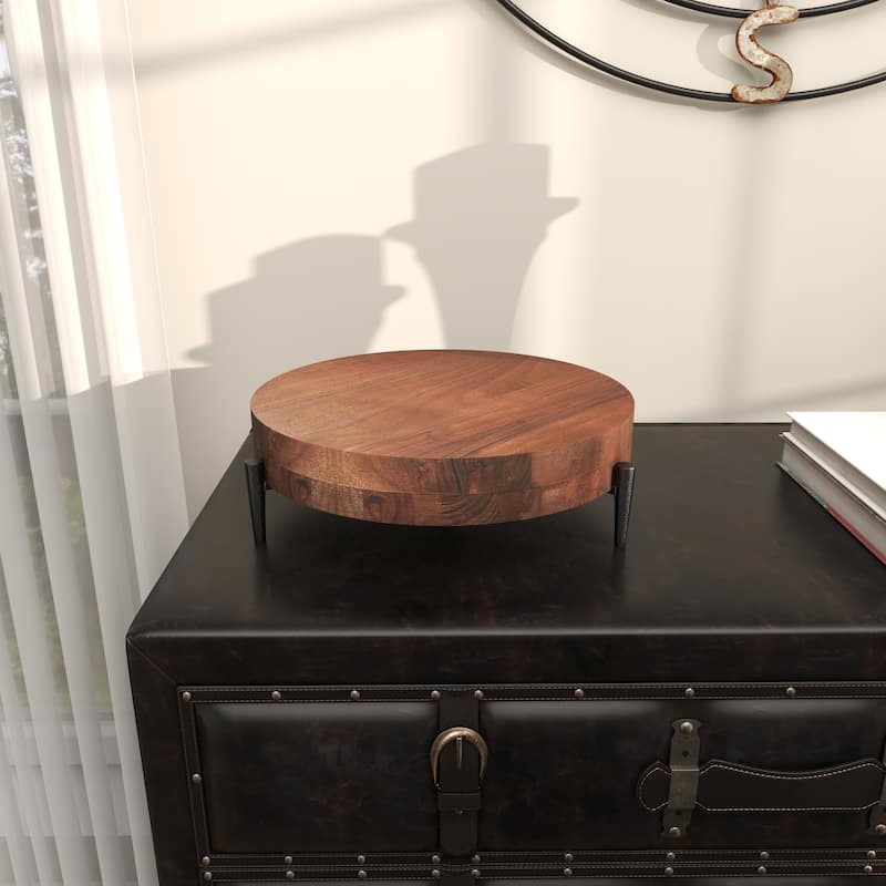 Brown Wood Living Room Decor Tray with Black Metal Legs