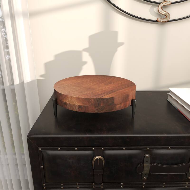 Mango Wood Living Room Decor Tray with Black Metal Legs - Cream or Brown - Roche River Decor