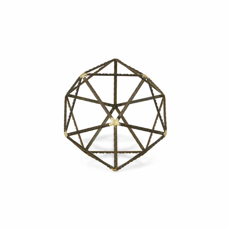 HomeRoots 8" Brown and Gold Metal Hand Painted Geometric Orb Tabletop Sculpture - 8' X '8' X '8