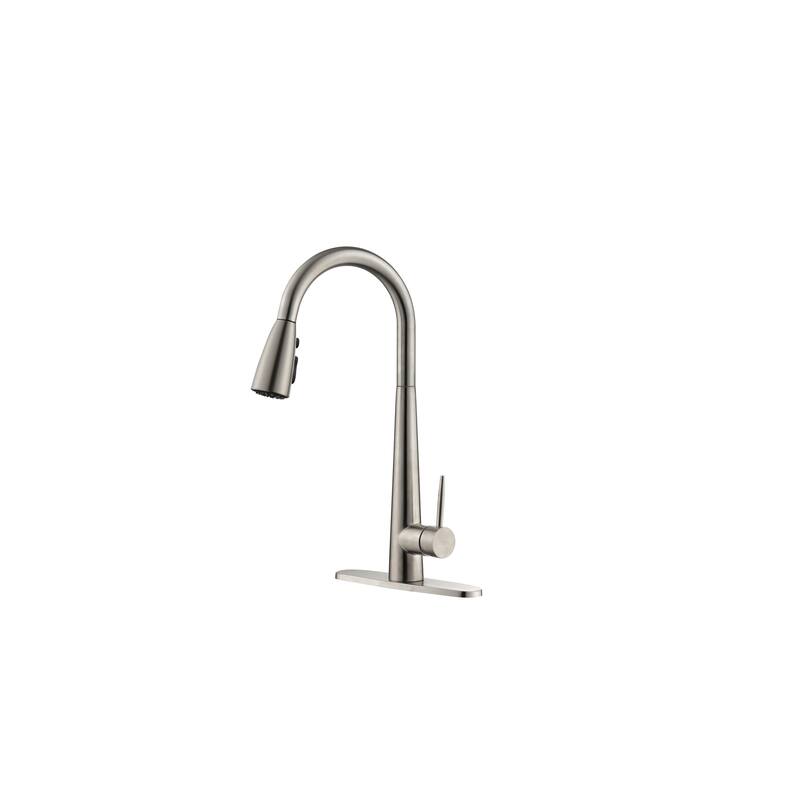 Single Hole Deck Mount Kitchen Faucets with Pull Down Sprayer - Brushed Nickel