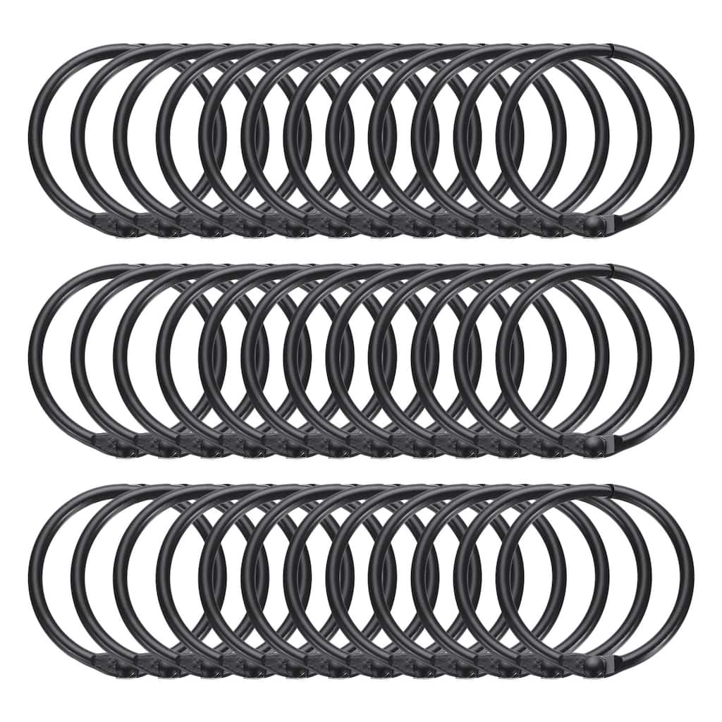 36pcs Shower Curtain Rings, ID Iron Round Snap Shower Curtain Hooks Glide Smoothly Shower Hooks - Black - 1.3 Inch