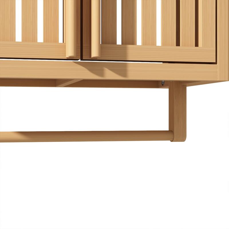 22" Tall Wood 2-door Bathroom Wall Mounted Toilet Storage box in Neutral with Shelf