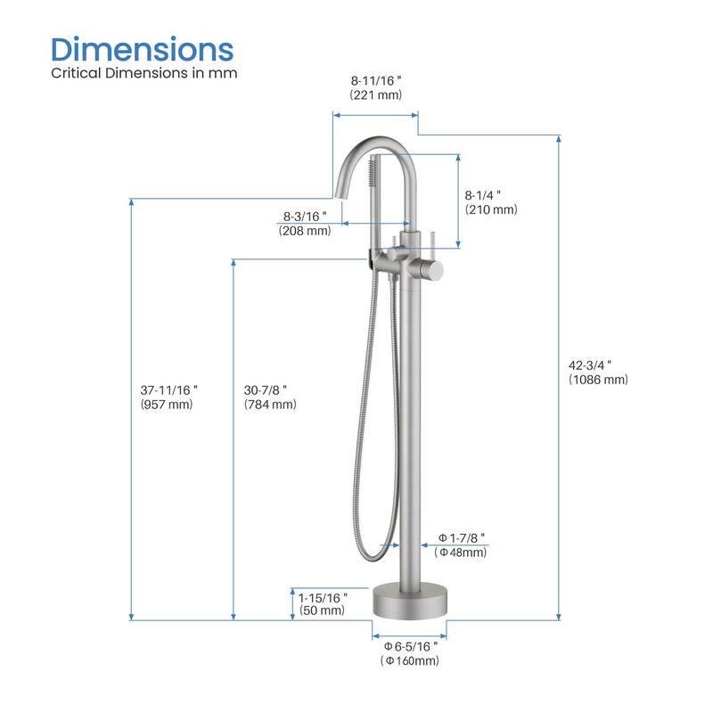 Circular Single Handle Floor Mounted Freestanding Tub Filler With Hand Shower