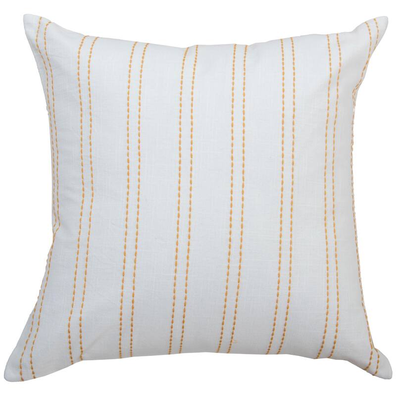 Rizzy Home Striped Embroidered Pillow - Polyester - White/Yellow